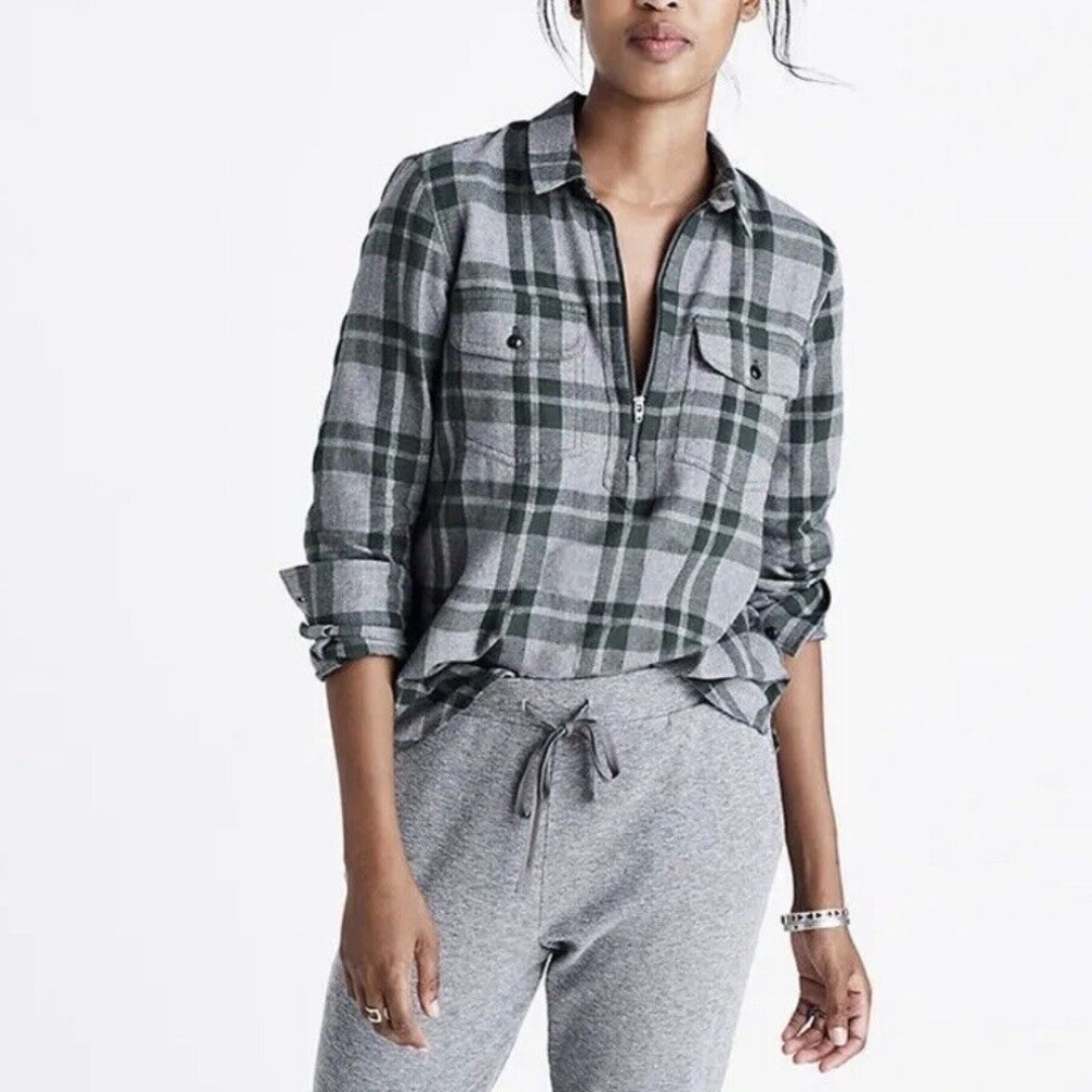 MADEWELL Popover Zip-Front Flannel in Washburn XS